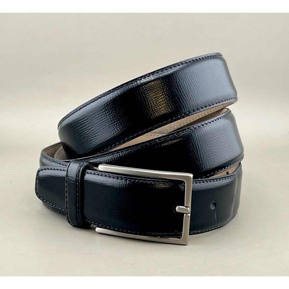 Brioni Black Leather Belt Men’s 40 Handmade in Italy Silver Brass Buckle Luxury